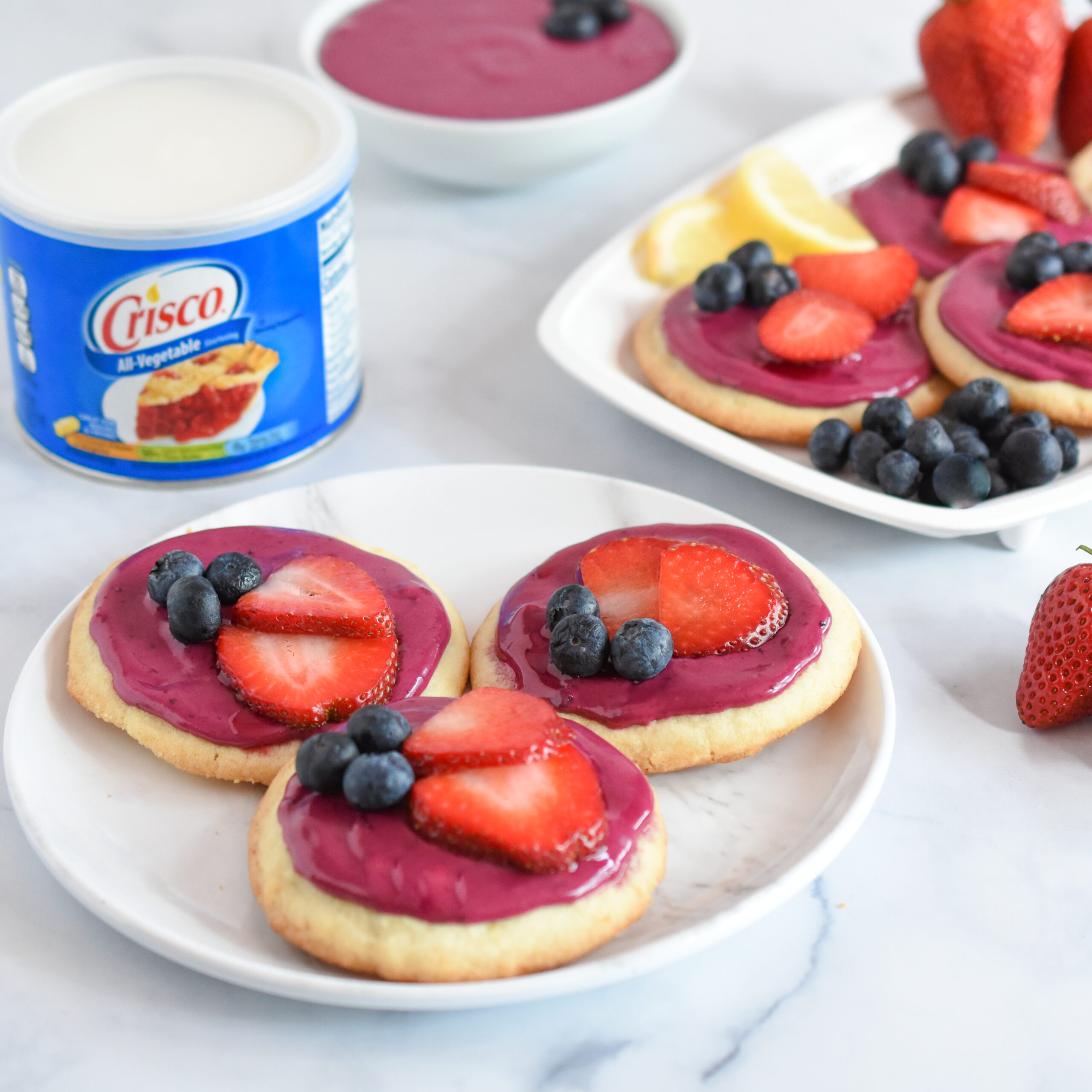 Lemon Cookies with Blueberry Frosting