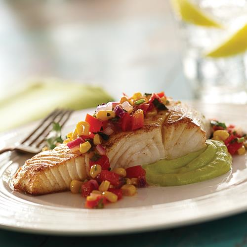 Pan-Seared Halibut with Avocado and Salsa