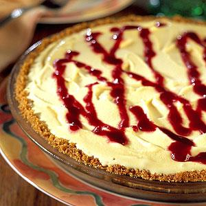 Peach Yogurt Pie with Raspberry Sauce