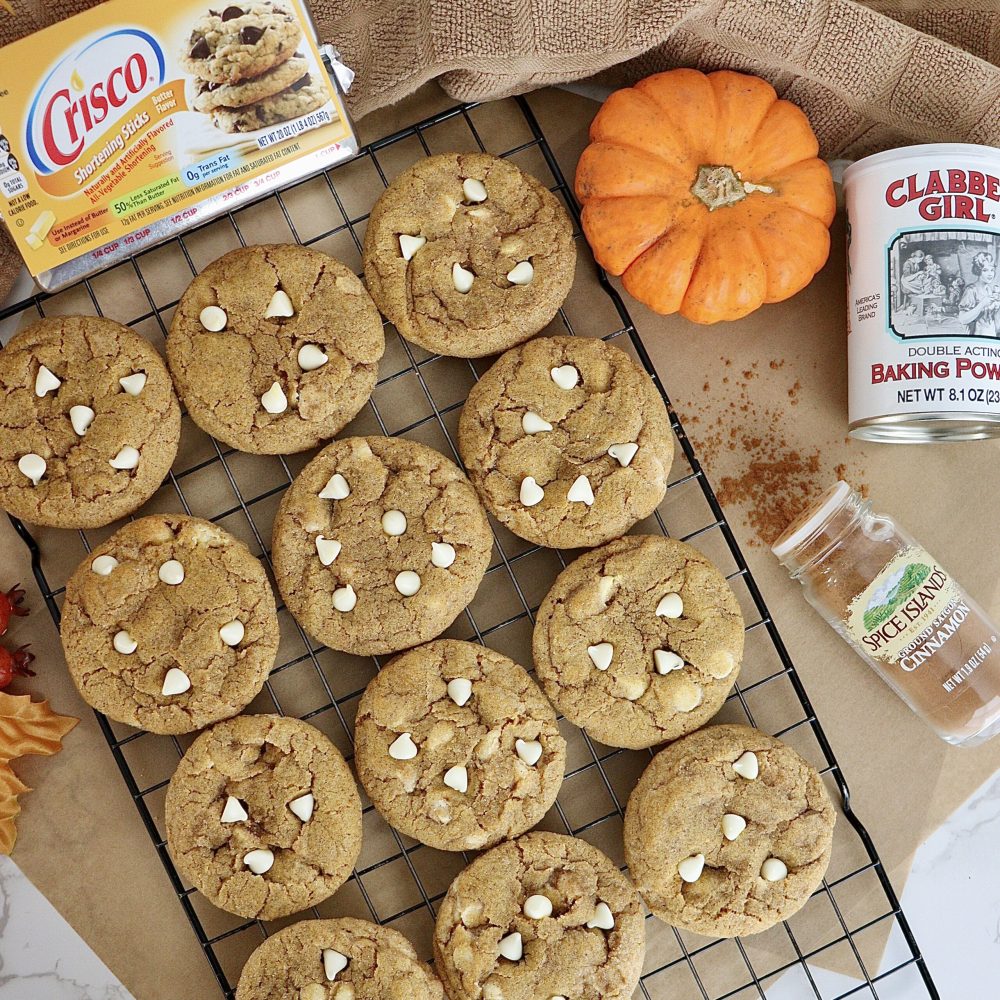 Pumpkin and White Chocolate Snickerdoodle Cookies