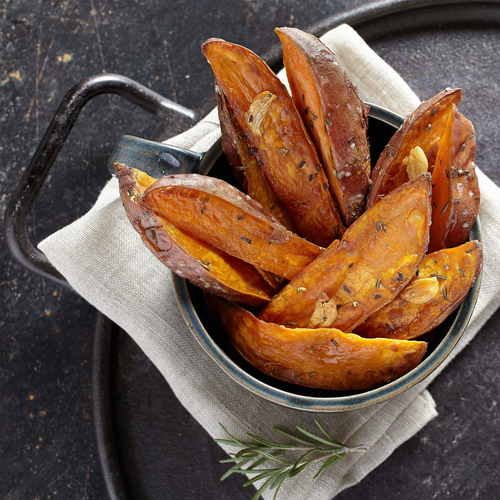 Sheet Pan Garlic & Rosemary Roasted Sweet Potatoes