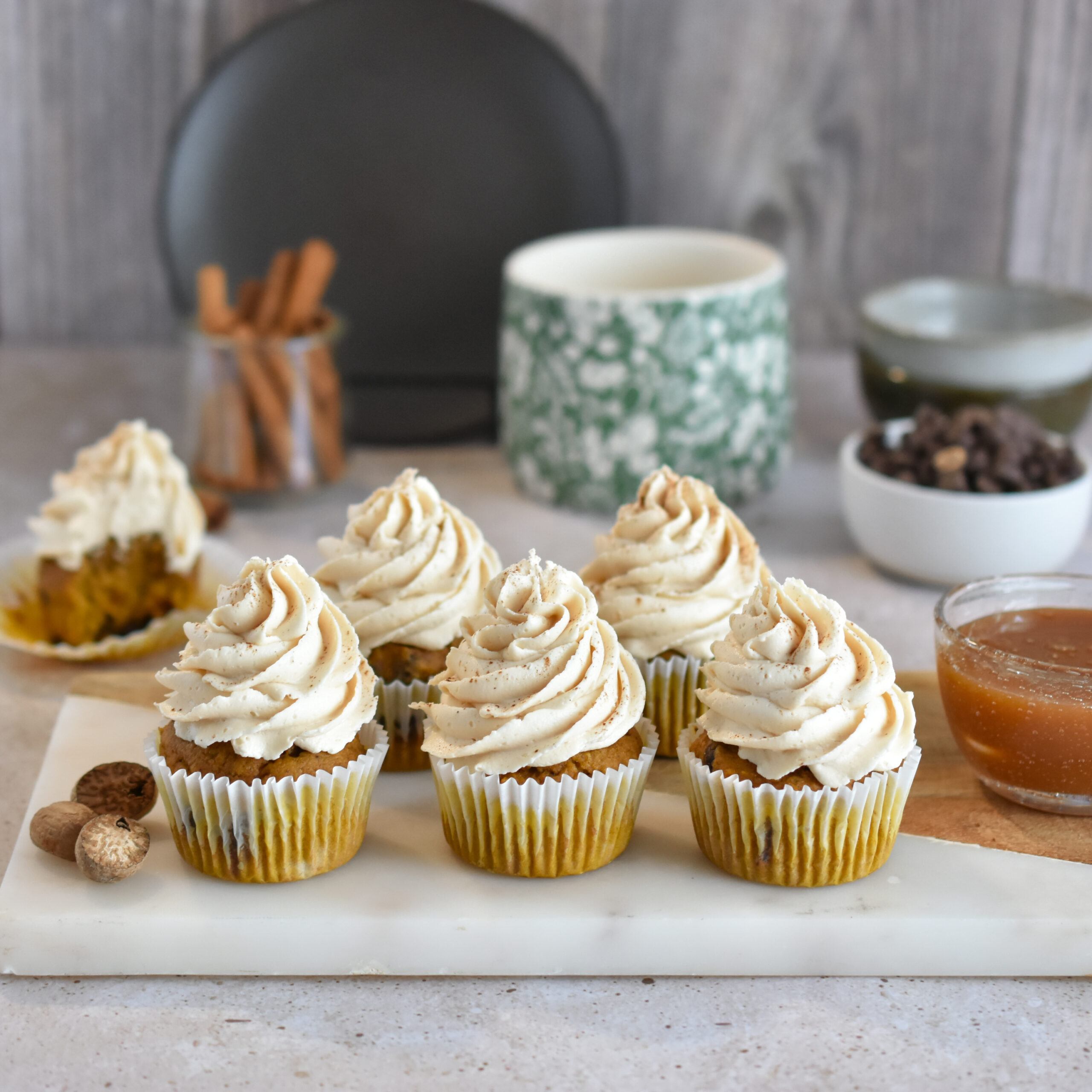 Pumpkin Cupcakes with Caramel Frosting