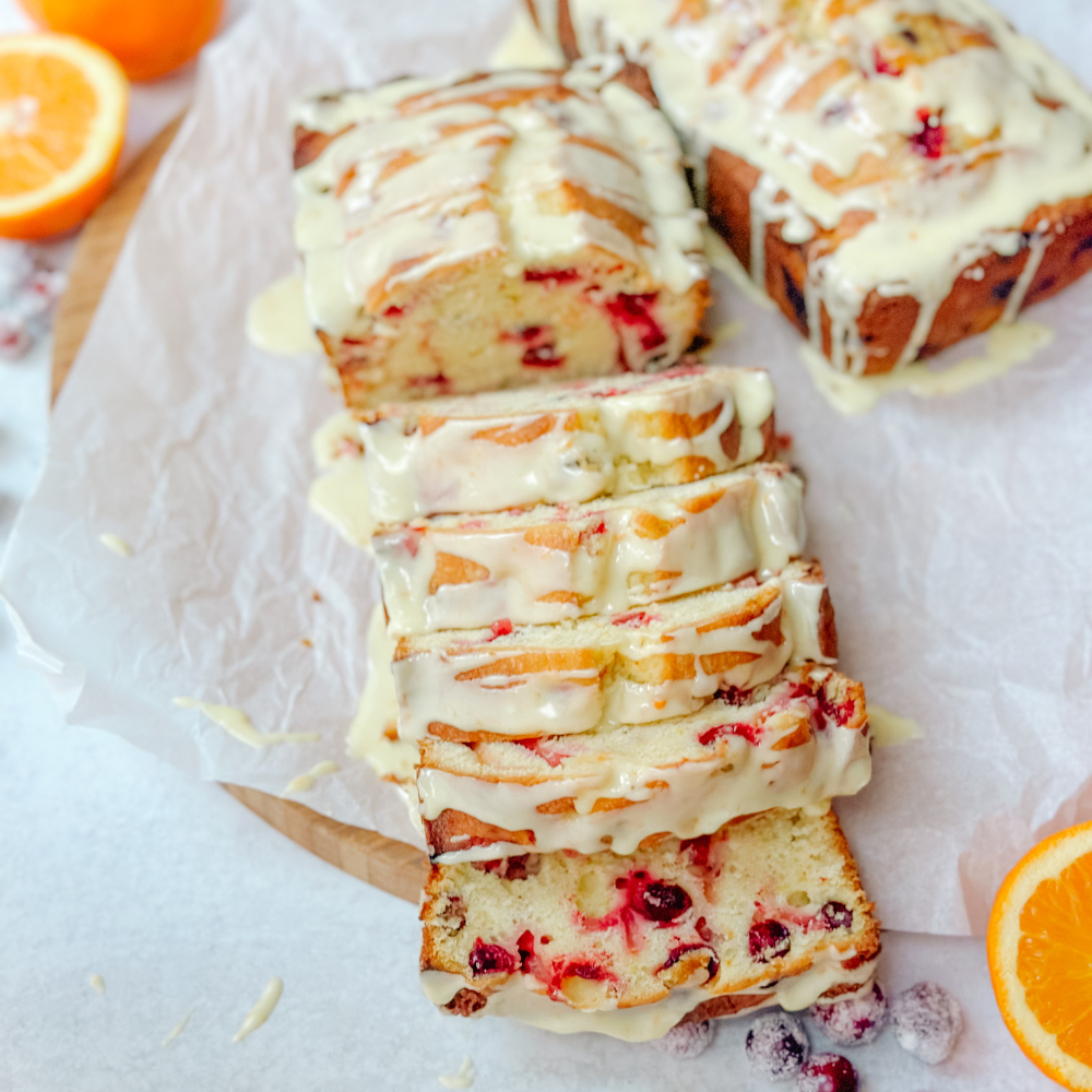 Cranberry Orange Loaf Cake with Creamy Orange Icing