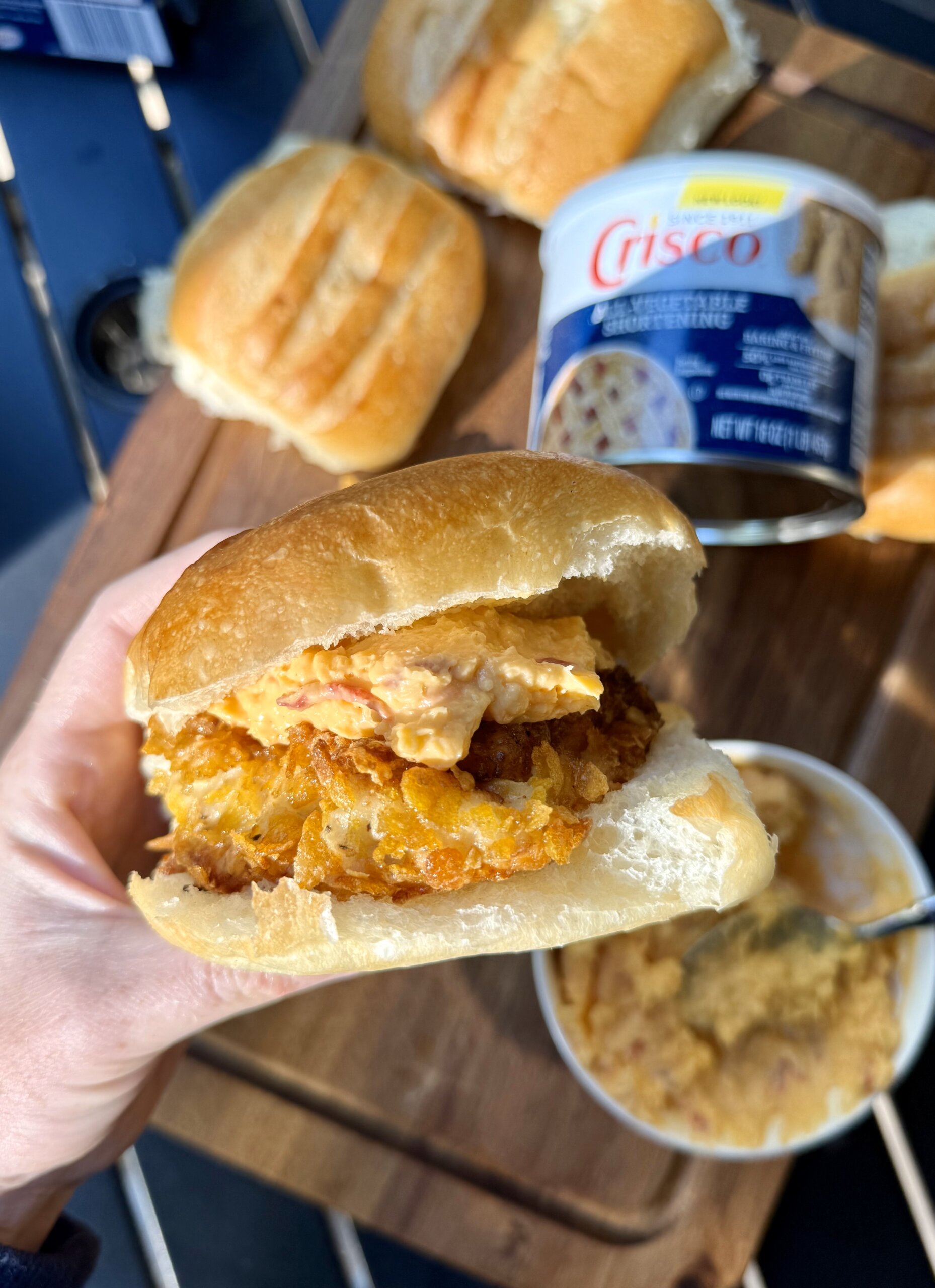 Crispy Fried Cornflake Chicken with Pimento Cheese Sandwich