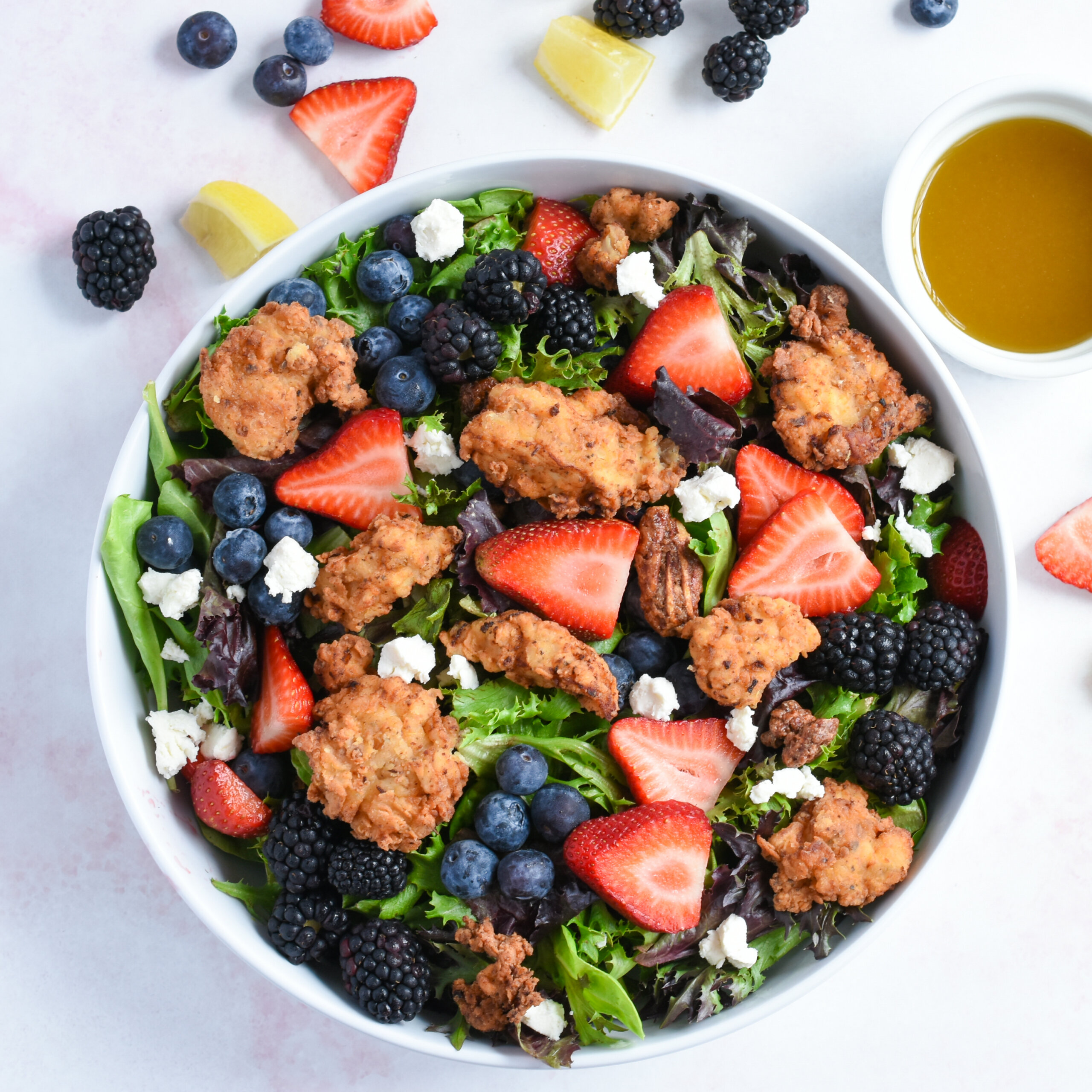 Fried Chicken Summer Salad with Maple Lemon Dressing