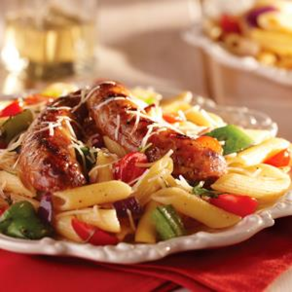 grilled-italian-sausage-and-peppers-over-penne-pasta